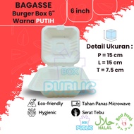 PUTIH Bagasse Burger Box 6 inch 15x15x7.5cm WHITE - Korean Bento Cake Box / Lunch Box / Mini Tart Ta