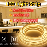 5m/10m/20m LED Strip Lights Energy Saving Cuttable Rope Lights Outdoor IP67 Waterproof Flexible Ceiling Cove Accent Light Decoration For Room Connector Bedroom Warm Light Home Kitchen Bedroom Dorm Room Bar DIY Mode Decoration