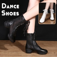 [Ready Stock] Mesh Dance Shoes Jazz Modern Sports Dance Boots Dance Competition Specific Low Heel Breathable Teacher Dance Shoes High Top Boots