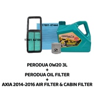 New Perodua Axia 0W20 Fully Synthetic 0W-20 Engine Oil 3L + Oil Filter + Air filter + Cabin Filter A