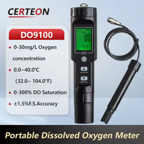 DO9100 Portable Dissolved Oxygen Meter Digital DO Tester with ATC Sensor Dual Point Calibration IP67