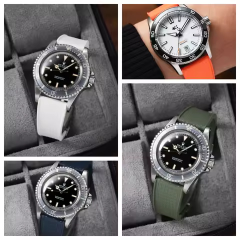 19 to 23mm Mosaic FKM Watch Strap for Rolex/Omega/Cartier Replacement Strap With 316L Stainless Stee