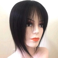 Wig Toupee Wanita Rambut Lurus Belahan Permanen Warna Hitam Natural