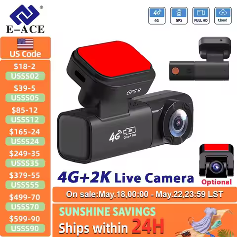 E-ACE 2K 4G Live Dashcam Optional1080P Rear Dual Cam Record GPS Remote Monitor APP Control Cloud Sto