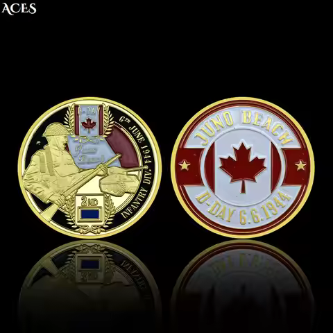 1944.6.6 D.Day WWII Challenge Coin Juno Beach of Normandy Gold Commemorative Medal Great Canadian Ar