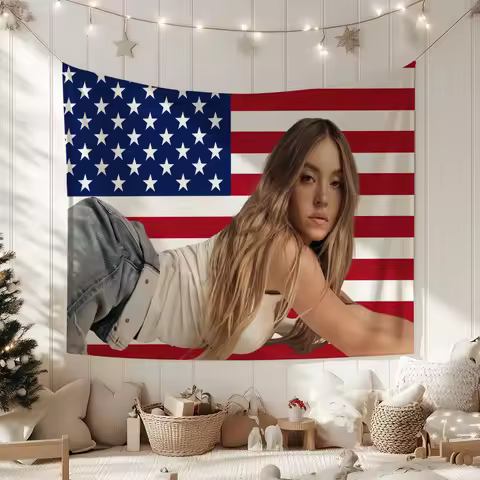 Sydney Star Sweeney America flag For Camping Party Picnic Studio Booth Background Wall Interior Deco