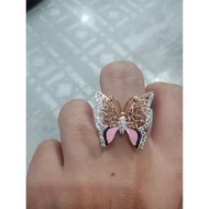 cincin kupu kupu pink merah muda permata putih emas asli kadar 700 70%
