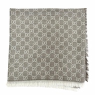 全新未使用 △GUCCI 281942 羊毛真絲 GG 圖案流蘇大披肩/圍巾ブラウン140 x 140 厘米 意大利製造 正品 女士 帶包裝盒