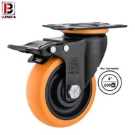 Bangfa Medium Duty TPU Double Ball Bearing Castor Wheel 4" (Total Break)