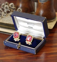 -古董法國深藍貼皮耳環盒珠寶盒  W696