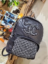 Chanel Black/sliver Tweed Nylon Backpack  黑色 尼龍 後背包