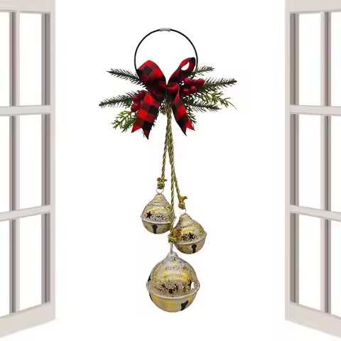 Christmas Bell Ornament Bowknot Farmhouse Holiday Tree Hanger Decor Bells Christmas Farmhouse Orname