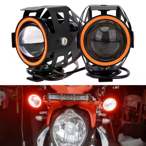 U7 Headlamp Motorbike LED Auxiliary Lamp DRL Spotlights 125W LED Motorcycle Angel Eyes 2Pcs/set Moto