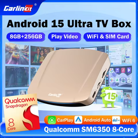 CarlinKit Android 15 TV Box Ultra WiFi6 SM6350 8-Core For Netflix Play Store GPS WiFi/SIM Card Wirel