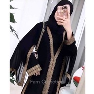 Abaya Hitam Turkey Gamis Maxi Dress Arab Saudi Bordir Zephy Turki Umro