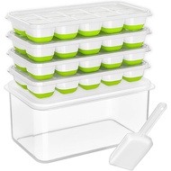 DOQAUS Ice Cube Tray with Lid and Bin - 4 Pack Silicone Ice Cube Trays for Freezer, Stackable Ice Bu