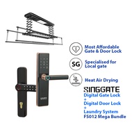 SINGGATE [Mega Bundle] SPACE GREY Automated Smart Laundry System + Digital Wooden Door Lock + Biometrics Digital Gate Lock |  LS023 + FS012 + FM021