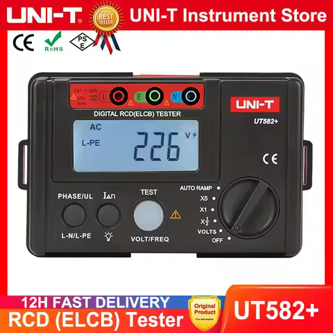 UNI-T UT582+ Digital RCD (ELCB) Tester AUTO RAMP Leakage Circuit Breaker Meter with Mis-Operation Bu
