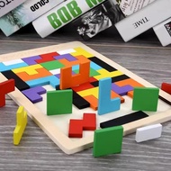 KAYU Children's Wooden Tetris Puzzle Puzzle With Several Ways To Play Wooden Toy Decompression Puzzles