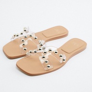 Zara2023 Summer New Product TRF Women's Shoes Transparent Rivets Flat Sandals Women 3612910 087