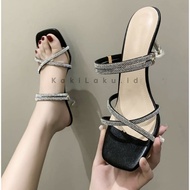 My Feet. Women's 7cm Stiletto Glass Heels Party Sandals with Diamond Cross Strap Size 35-41
