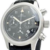 二手IWC/ International Watch Company IW374101 飛行員計時表（電池已更換）氚石英錶，不鏽鋼/皮革錶殼，黑色錶盤，黑色皮革錶帶。
