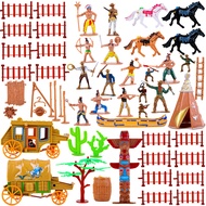 PROLOSO 56 Pcs Cowboys & Indians Figure Playset Toy Native American Figures Wild West Miniature Kit