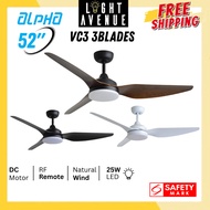 Alpha VC3 3 Blades DC Motor Ceiling Fan 52″ with 3 Tone LED Light