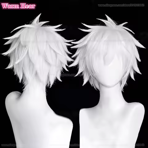 Anime Killua Zoldyck Cosplay Wig Killua Zaoldyeck Short White Shaggy Layered Wigs Heat Resistant Hai