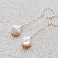 圓形keshi珍珠鍊耳针14kgf