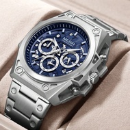 MEGIRนาฬิกาสำหรับชายหรูหราChronographนาฬิกาข้อมือควอตซ์Relogios Masculinoสร้อยข้อมือเหล็กLuminousธุร