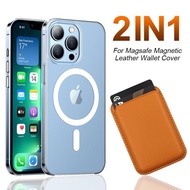 [Haojia phone case] 2 In 1สำหรับ Magsafe Card Holder Case สำหรับ iPhone 13 11 12 Pro 14 Max Mini XR Magnetic Clear Leather Wallet Wireless Charging Cover