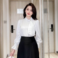 Charme women's long-sleeved shirt with high-quality jade silk and crystal-embellished collar 401020