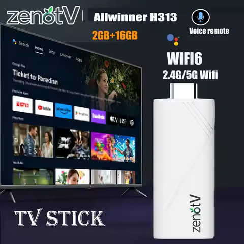 ZENOTV Android TV Stick Allwinner H313 4K 2.4G 5G Wifi 3D Voice Remote 16GB