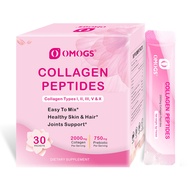 Omogs Collagen Peptides Powder - Naturally-Sourced Hydrolyzed Collagen Powder - Hair, Skin, Nail, and Joint Support - Type I, II, III, V, X Grass-Fed Collagen Supplements for Women and Men 30 packets
