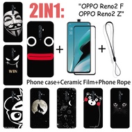 2 IN 1 OPPO Reno2 F OPPO Reno2 Z Case with Tempered Glass Ceramic Film Screen Protector Black Colour Series