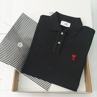 เสื้อโปโลปักลายรัก24 Ami ปารีสแบบดั้งเดิมเสื้อยืดแขนสั้นมีปกคอตตอนสำหรับผู้ชายและผู้หญิงเสื้อยืดแขนส