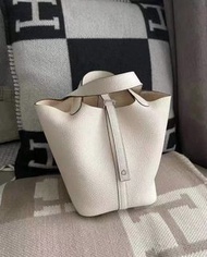 💖 Hermes Picotin 18 Nata 奶油白銀扣 菜籃子 18 stamp K TC gold hardware 水桶包 禮物