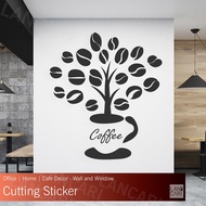Coffee Cutting Sticker Glass Wall Quotes Cafe Coffee Tree Cafe Sticker - Matte Black, S WATERPROOF M