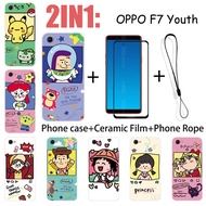 2 IN 1 OPPO F7 Youth Case with Tempered Glass Ceramic Film Screen Protector Cute Character Series