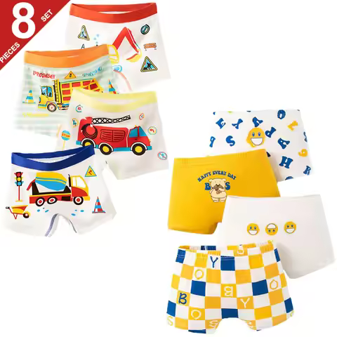 4/8Pcs Boys Boxer Shorts High Quality Cotton Breathable Kids Boxers Soft Children Underwear Plaid Ca