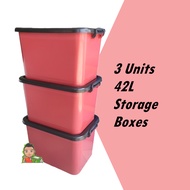 3 Units 42L Plastic Storage Box With Wheels / 42L Bekas Simpanan Plastik / Storage Organizer / 42 Li
