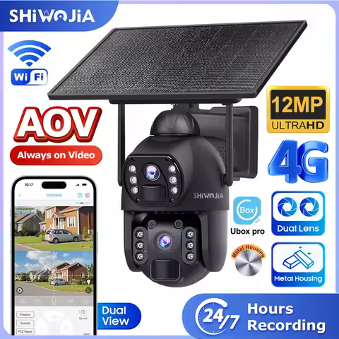 SHIWOJIA 12MP 4G SIM Solar Security Camera AOV 20100mAh Battery 10W Solar Panel WIFI Dual-Lens Recor