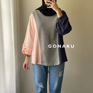 [Gonaku] Nomi Blouse Three Tone Oversized Top | Basic Oversized T-Shirt | Big Size Blouse | Knit Blouse | Women's Top | Jumbo Blouse | Pregnant Friendly