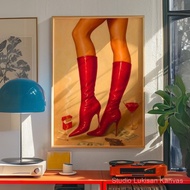 Red Boots Poster With Marlboro and Cocktail - Red Boots Fashion Icon Poster - Red Boots Coquette roo