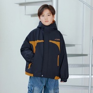 YADOU แจ็คเก็ตมีฮู้ดกันน้ำฤดูหนาวของเด็กผู้ชายที่มีการออกแบบบล็อคสีและซับในขนแกะที่อบอุ่นสำหรับกิจกร