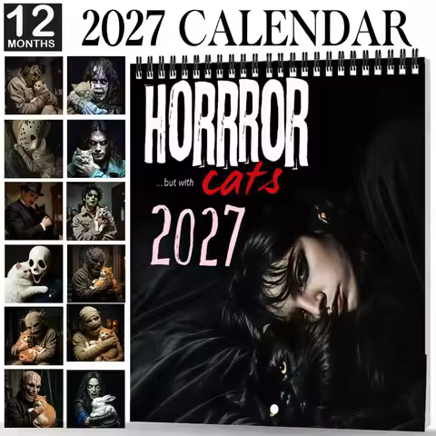 Horror Cats 2027 Calendar 12 Month Spiral Wall Calendar Spooky Horror Movie Style Cat Home Decor Nov