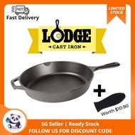 Lodge Cast Iron Skillet, 8/10.25-inch, Black, with Lodge Red Silicone Hot Handle Holder