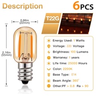Genixgreen T22 1W E14 E12 220V LED Filament Candelabra Glass Bulbs 6 Packs Warm White Bulb 2200K Dim