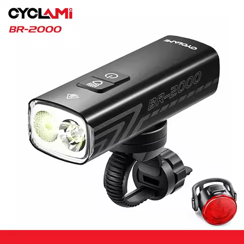CYCLAMI Bicycle Light BR 2000 Lumens LED Rechargeable Set Road MTB Bike Front Back Headlight Lamp Fl